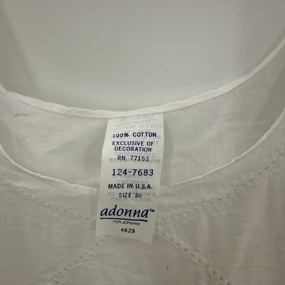 VTG ADONNA White Cotton Nightgown Chemise Womens Size 38 / M Sleeveless Shift - Picture 3 of 9